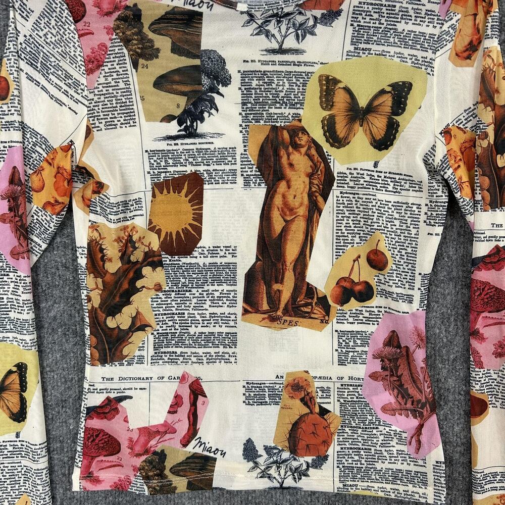 Miaou Top Medium Long Sleeve Tee in Botany Dictionary Flower Mesh Artsy Indie - Picture 2 of 10